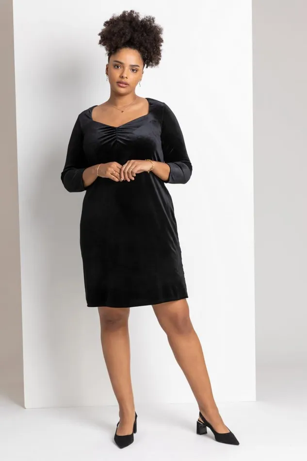 Women Black Curve Sweetheart Neck Velvet Dress Roman Dresses
