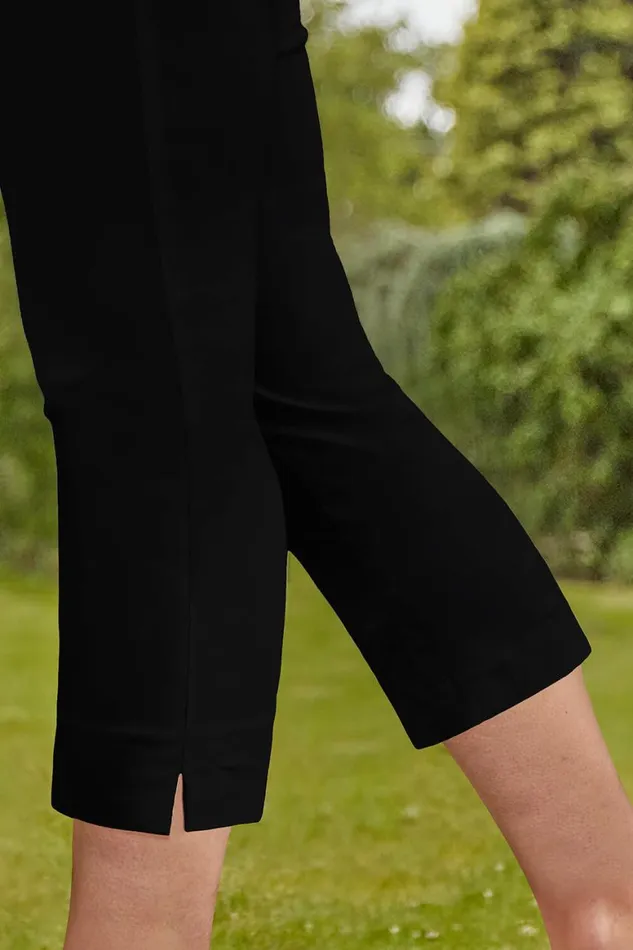 Women Black Elastic Waist Stretch Cropped Trousers Roman Occasionwear