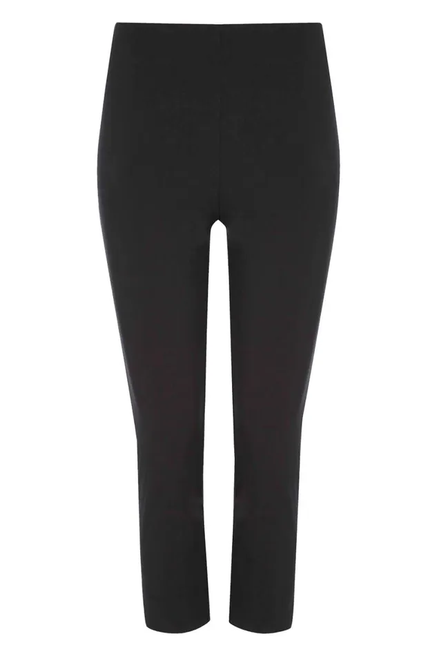 Women Black Elastic Waist Stretch Cropped Trousers Roman Occasionwear
