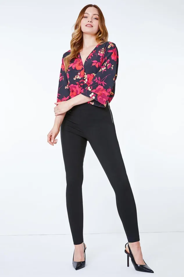 Women Black Full Length Side Zip Elastic Waist Trouser Roman Trousers