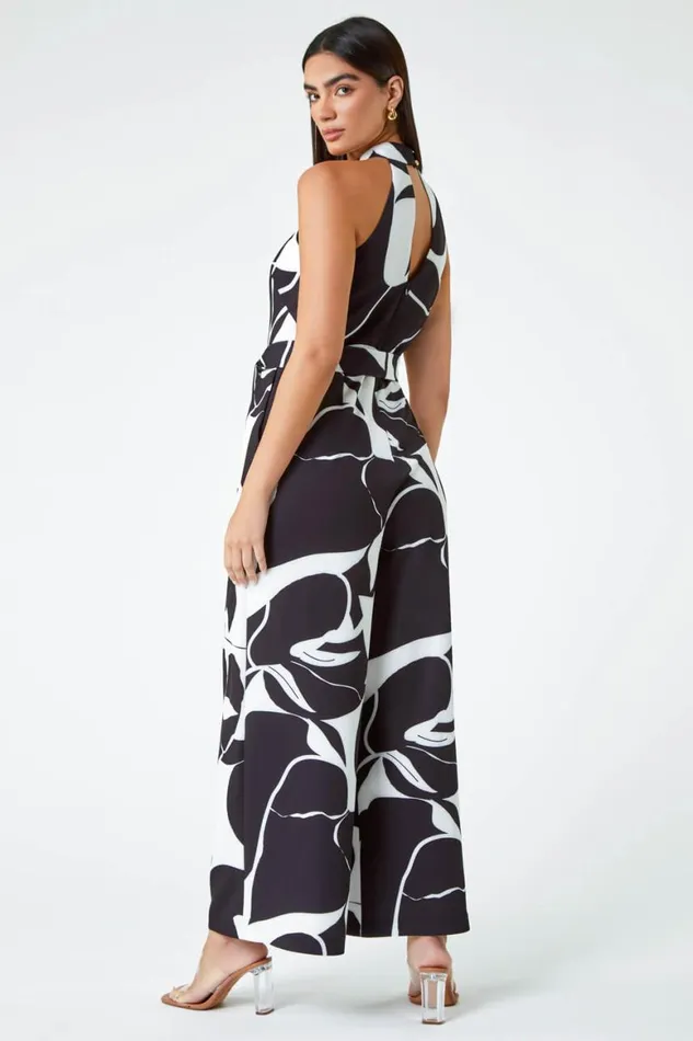 Women Black LIMITED Wide Leg Halterneck Jumpsuit Roman Dresses
