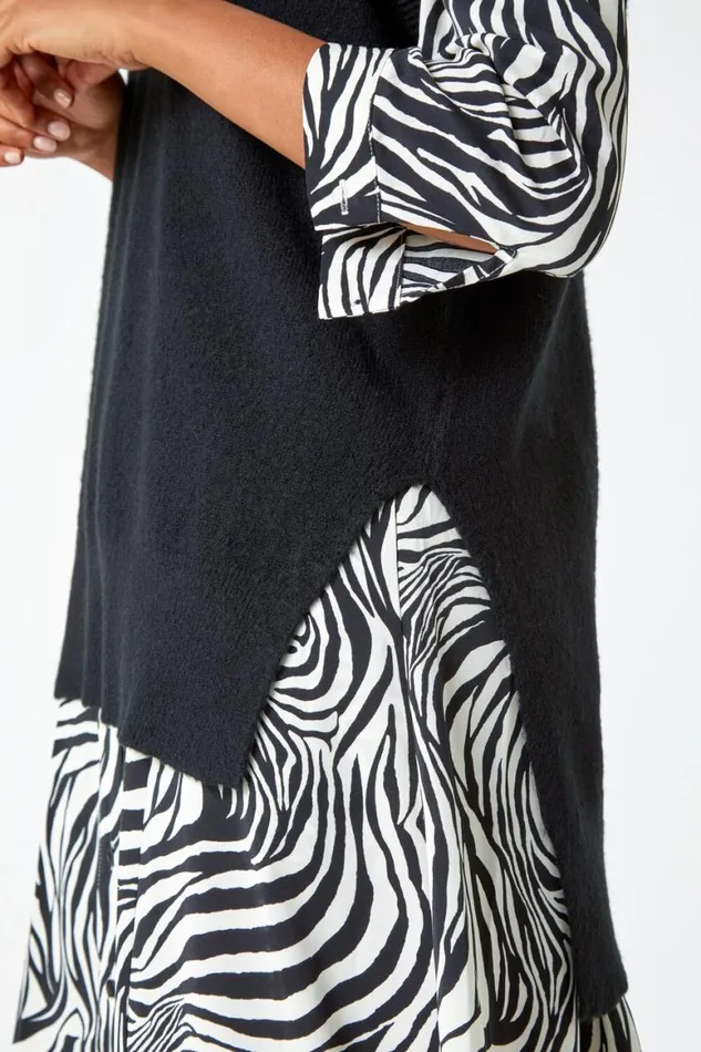 Women Black Longline Knitted Stretch Vest Roman Tops