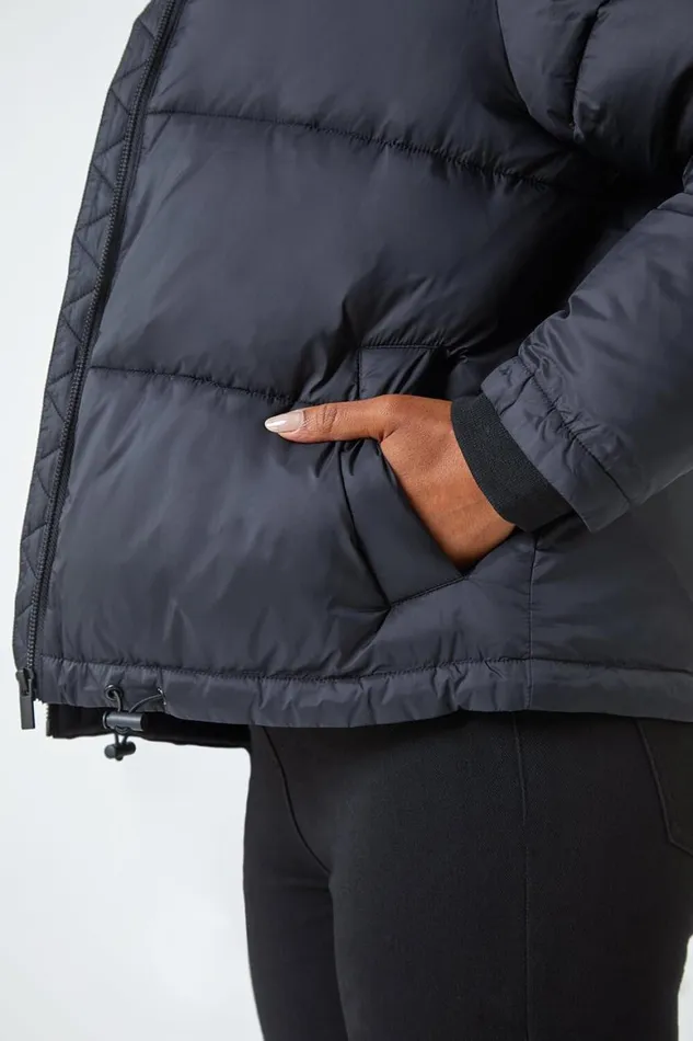 Women Black Petite Padded Puffer Coat Roman Coats