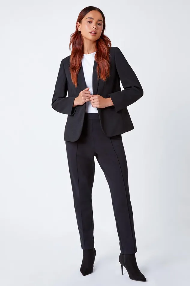 Women Black Petite Pocket Detail Stretch Blazer Roman Occasionwear