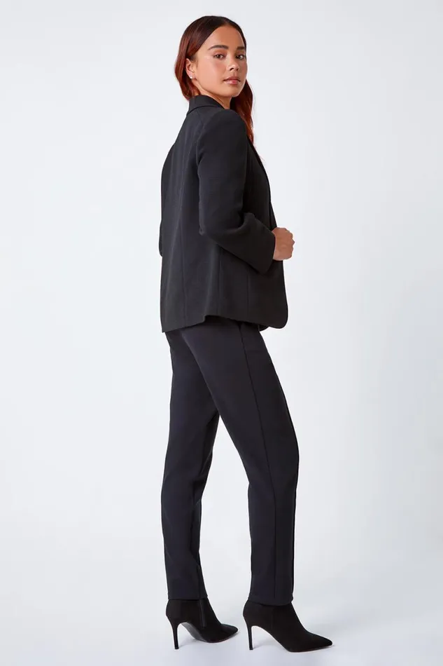 Women Black Petite Pocket Detail Stretch Blazer Roman Occasionwear