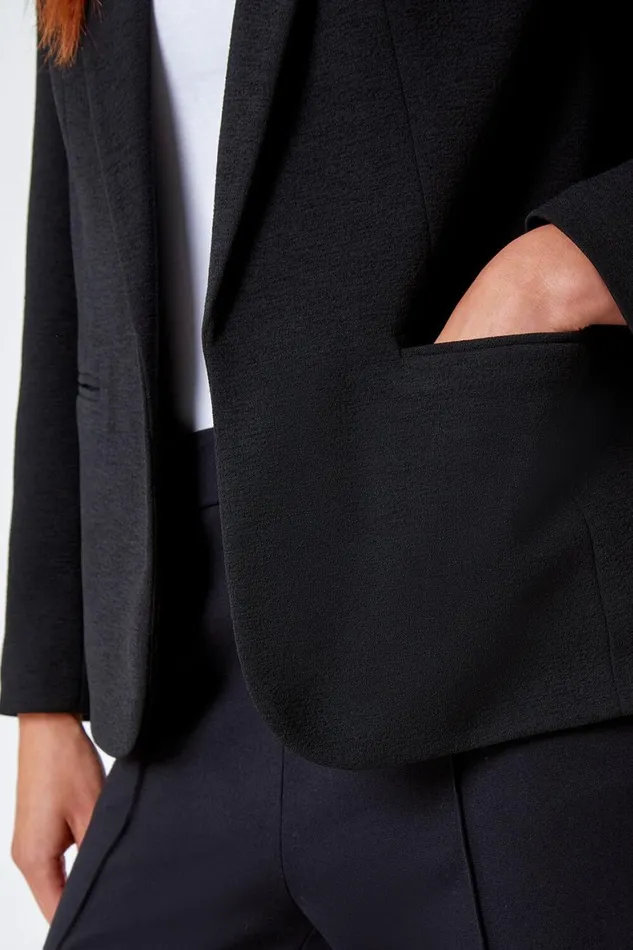 Women Black Petite Pocket Detail Stretch Blazer Roman Occasionwear