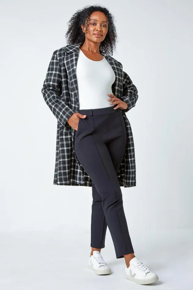 Women Black Petite Slim Fit Stretch Trousers Roman Trousers