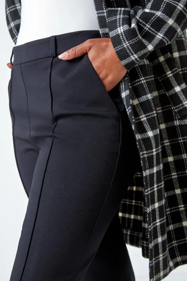Women Black Petite Slim Fit Stretch Trousers Roman Trousers
