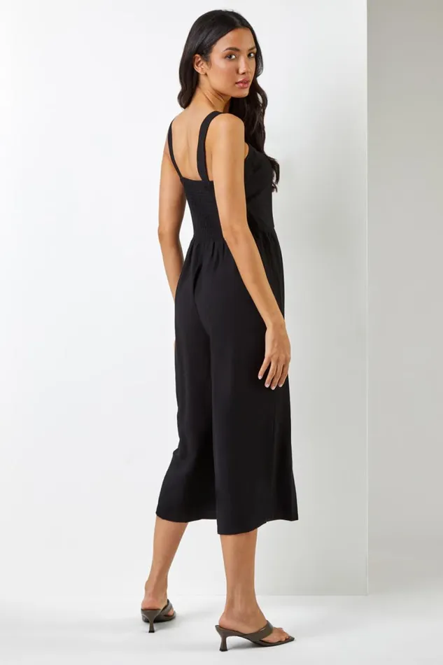 Women Black Wide Leg Culotte Jumpsuit Roman Dresses
