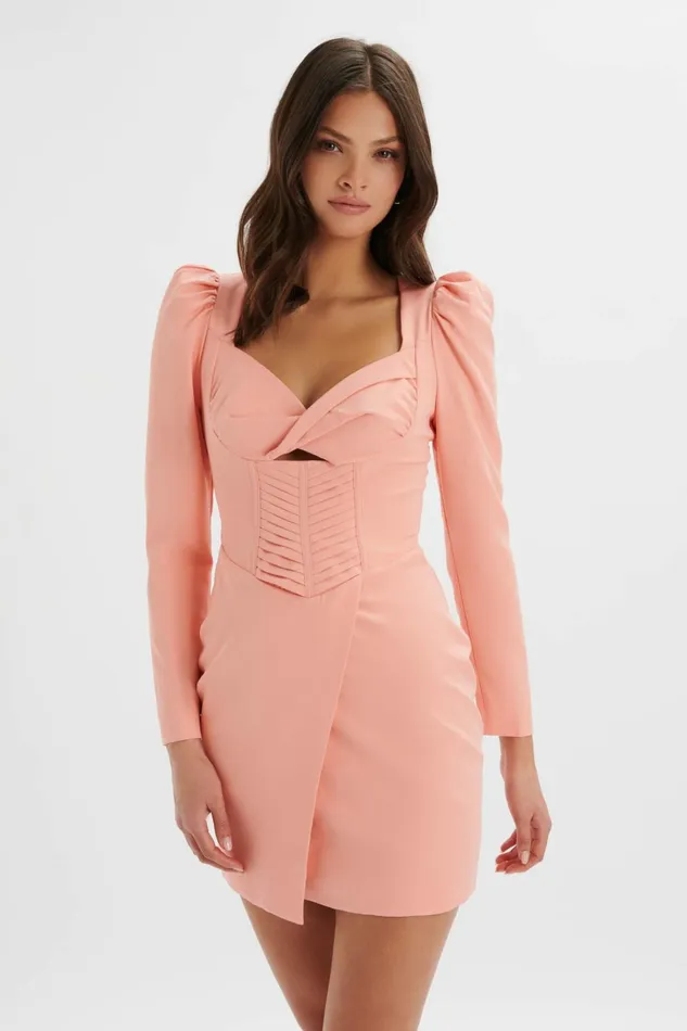 Women Blazer Dresses Lavish Alice CHARLIE Twist Front Pleated Mini Dress In Peach Peach