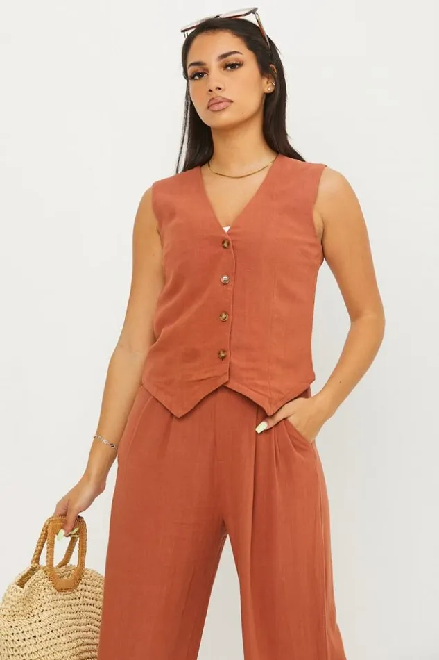 Women Blazer Sans Manches Rouille Coppery Brentiny Paris Jackets