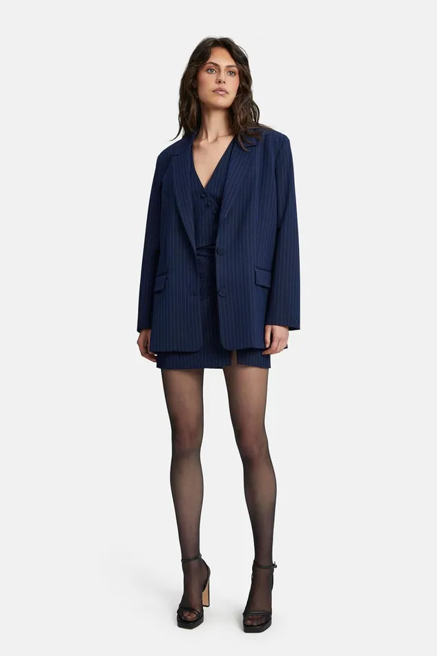 Women Blazers Bardot Pin Stripe Blazer In Navy Stripe Navy Stripe