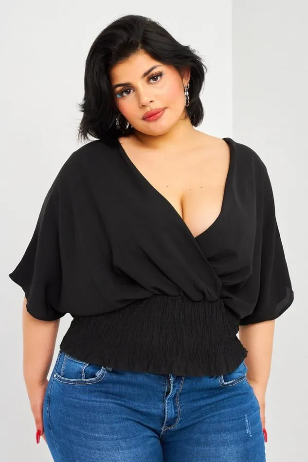 Women Blouse Noire Croise Manches Courtes Brentiny Paris See Everything
