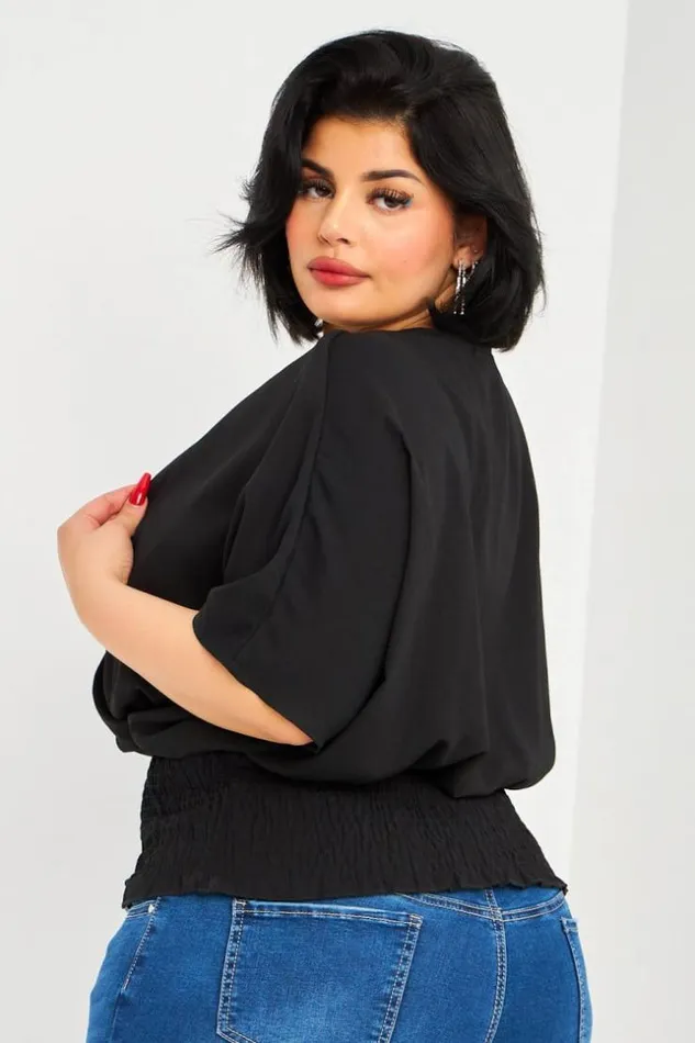 Women Blouse Noire Croise Manches Courtes Brentiny Paris See Everything