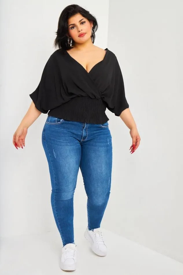 Women Blouse Noire Croise Manches Courtes Brentiny Paris See Everything