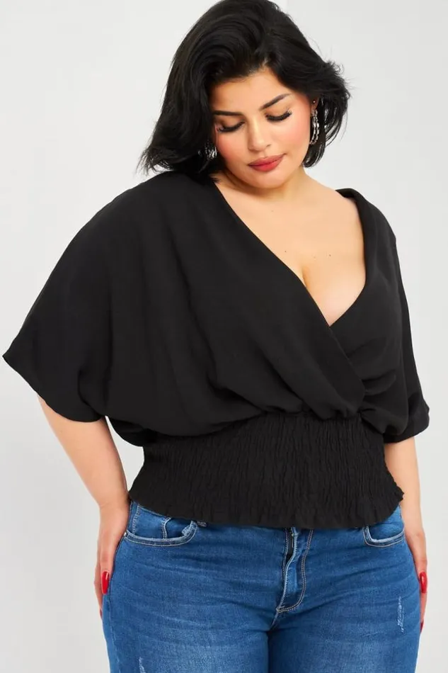 Women Blouse Noire Croise Manches Courtes Brentiny Paris See Everything