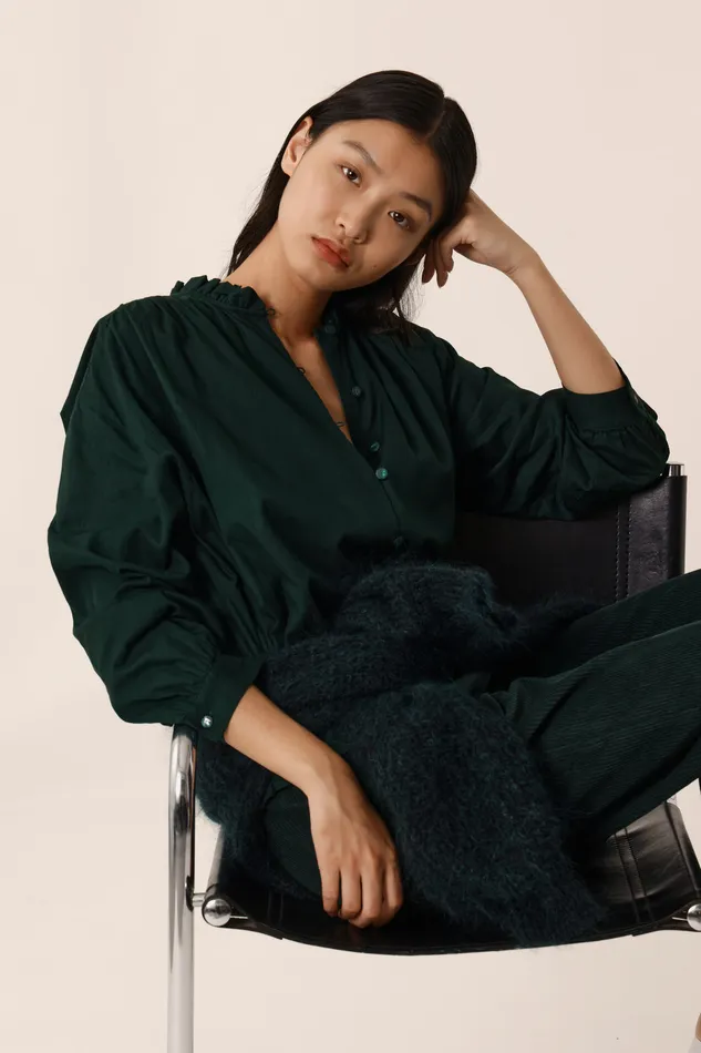 Women Blouse Rudy Epicea Blouse Coton Vert Fonc Des Petits Hauts Blouses Shirts and Tops