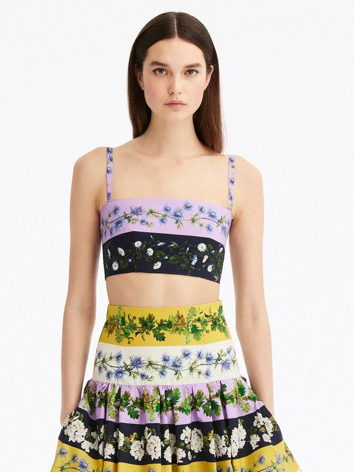 Women Blouses and Knits Oscar De La Renta Botanical Stripe Cropped Tank Multi