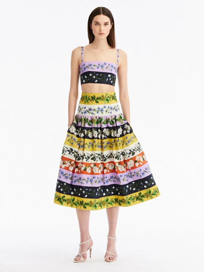 Women Blouses and Knits Oscar De La Renta Botanical Stripe Cropped Tank Multi Women Blouses and Knits Oscar De La Renta Botanical Stripe Cropped Tank Multi