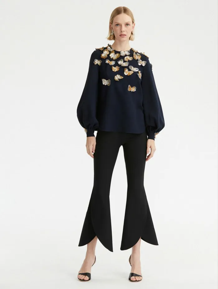 Women Blouses and Knits Oscar De La Renta Butterfly Sequin Embroidered Blouse Navygold Women Blouses and Knits Oscar De La Renta Butterfly Sequin Embroidered Blouse Navygold