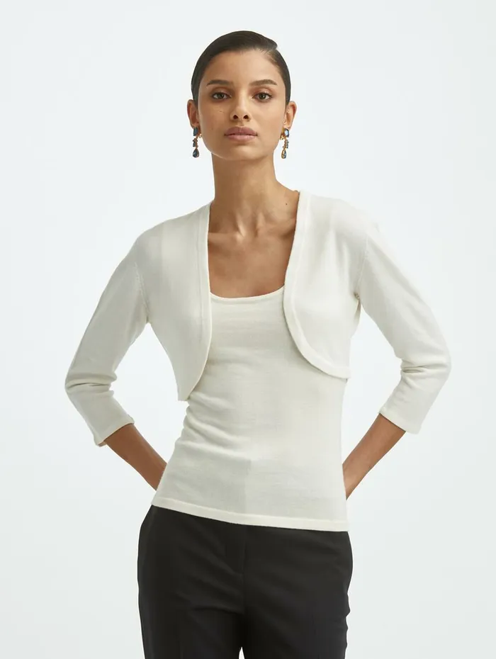 Women Blouses and Knits Oscar De La Renta Cashmere Silk Bolero Ivory