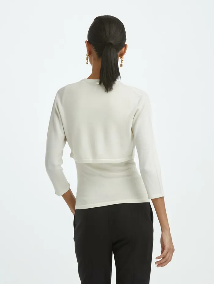 Women Blouses and Knits Oscar De La Renta Cashmere Silk Bolero Ivory Women Blouses and Knits Oscar De La Renta Cashmere Silk Bolero Ivory