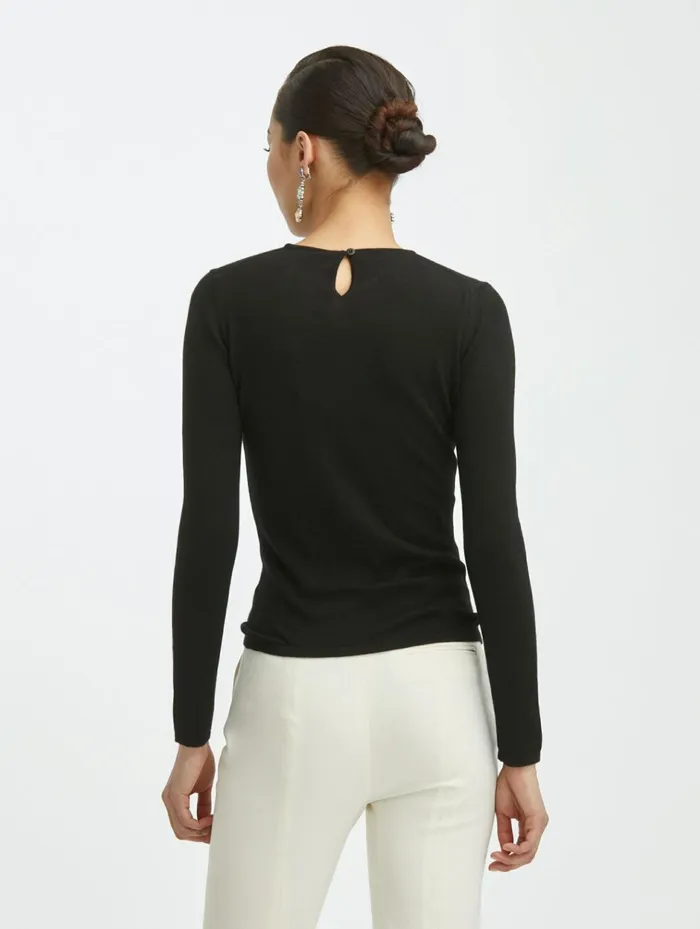 Women Blouses and Knits Oscar De La Renta Cashmere Silk Crewneck Pullover Black Women Blouses and Knits Oscar De La Renta Cashmere Silk Crewneck Pullover Black