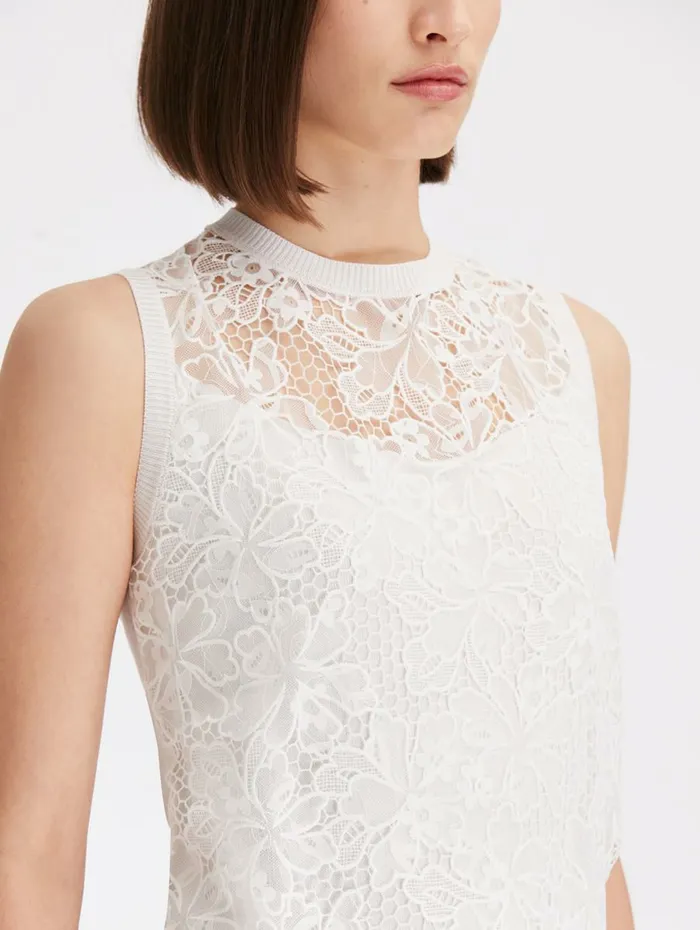 Women Blouses and Knits Oscar De La Renta Chantilly Lace Guipure Inset Tank White Women Blouses and Knits Oscar De La Renta Chantilly Lace Guipure Inset Tank White