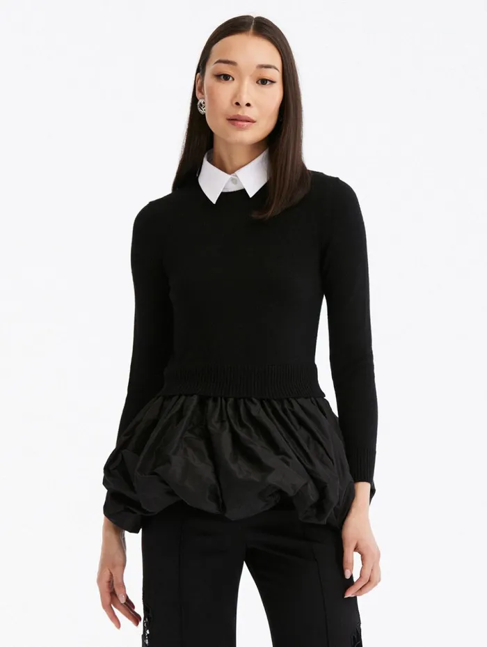 Women Blouses and Knits Oscar De La Renta Peplum Drape Pullover Black