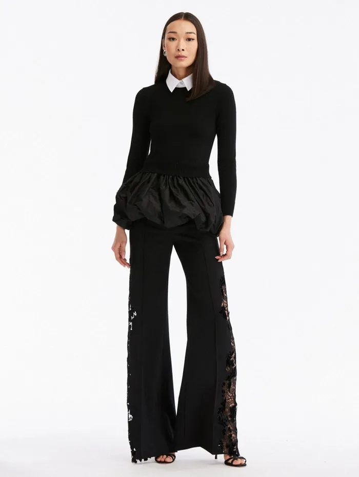 Women Blouses and Knits Oscar De La Renta Peplum Drape Pullover Black Women Blouses and Knits Oscar De La Renta Peplum Drape Pullover Black