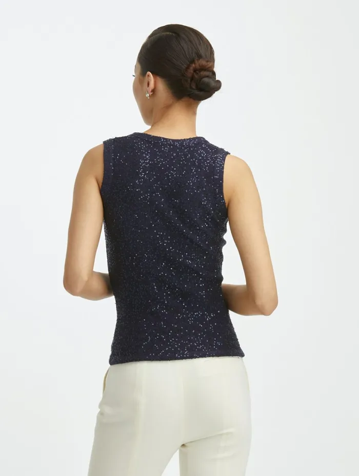 Women Blouses and Knits Oscar De La Renta Silk Scoop Neck Tank Navy Women Blouses and Knits Oscar De La Renta Silk Scoop Neck Tank Navy