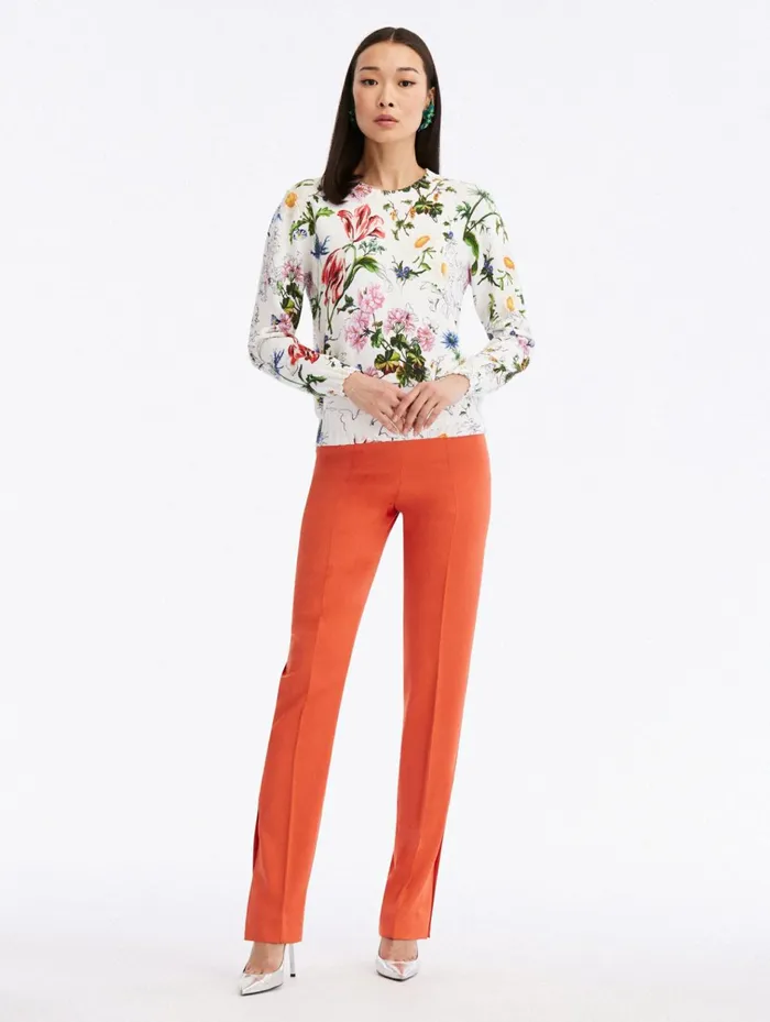 Women Blouses and Knits Oscar De La Renta Sketched Floral Printed Pullover White Multi Women Blouses and Knits Oscar De La Renta Sketched Floral Printed Pullover White Multi