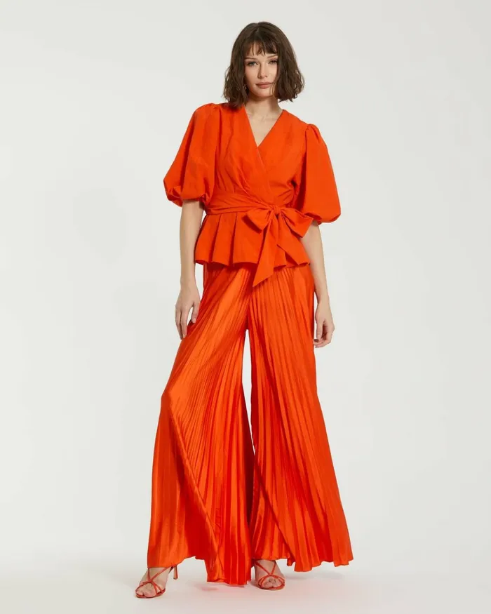 Women Blouses And Tops Mac Duggal Faille Wrap Over Balloon Sleeve Blouse 8211 FINAL SALE Sunset