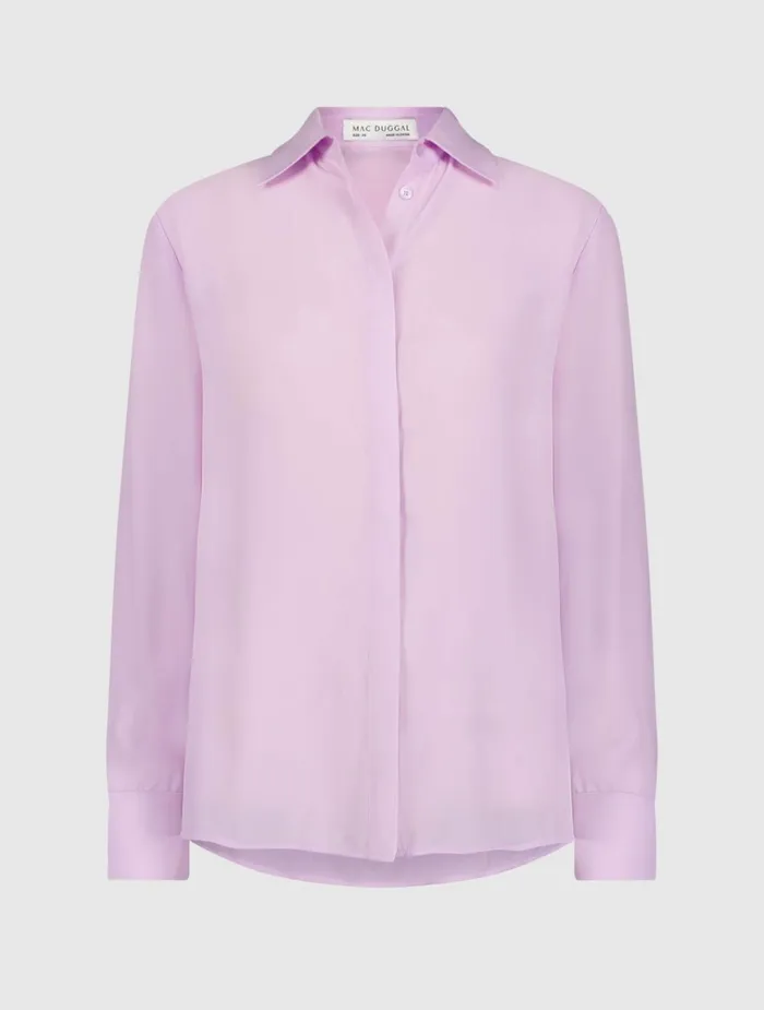 Women Blouses And Tops Mac Duggal The Bentley Long Sleeve Button Up Georgette Blouse 8211 FINAL SALE Orchid