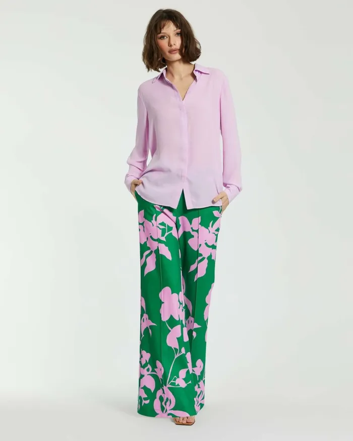 Women Blouses And Tops Mac Duggal The Bentley Long Sleeve Button Up Georgette Blouse 8211 FINAL SALE Orchid