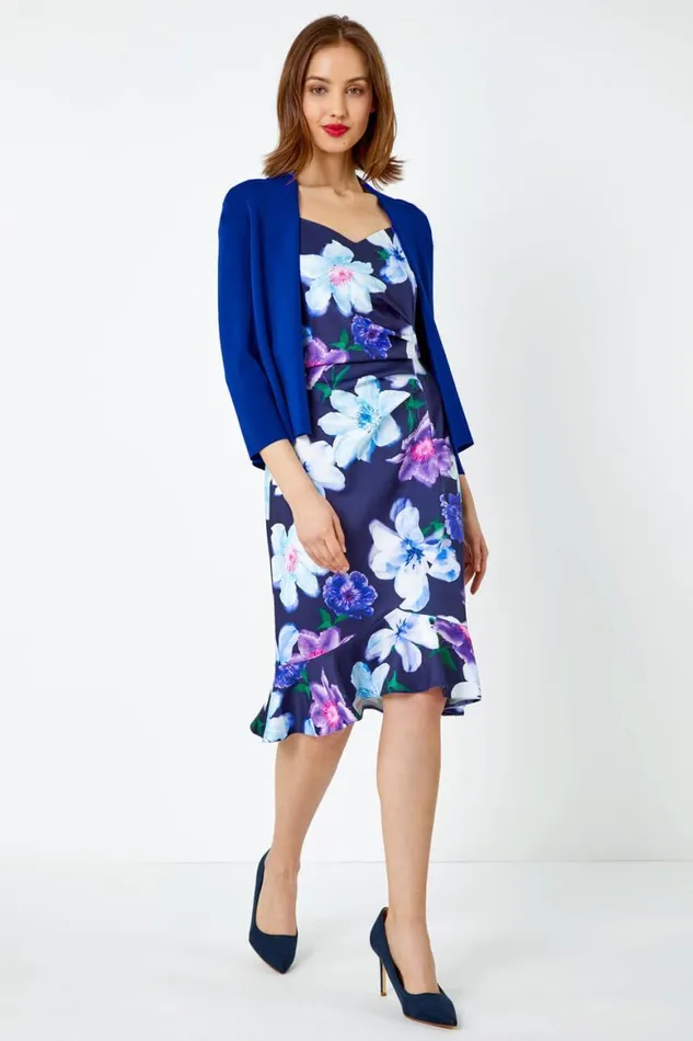 Women Blue Cropped Knitted Shrug Roman Knitwear