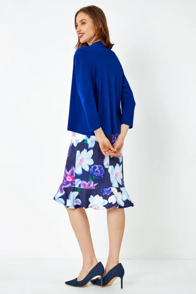 Women Blue Cropped Knitted Shrug Roman Knitwear