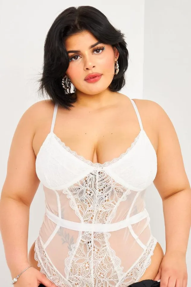 Women Body Noir En Dentelle Transparente White Brentiny Paris See Everything