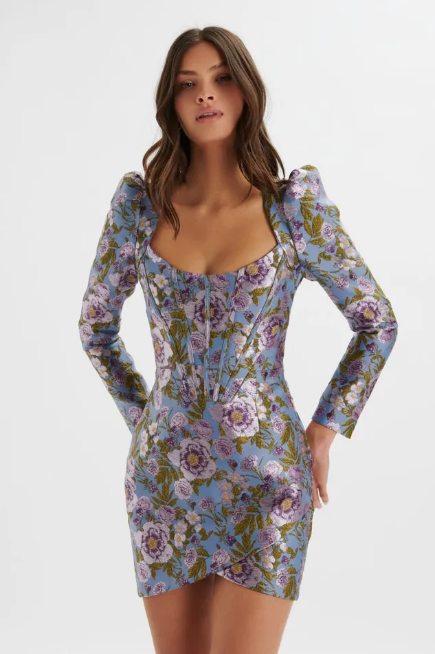 Women Bodycon Dresses Lavish Alice LENNON Jaquard Corset Wrap Mini Dress In Blue Purple Blue Purple Women Bodycon Dresses Lavish Alice LENNON Jaquard Corset Wrap Mini Dress In Blue Purple Blue Purple