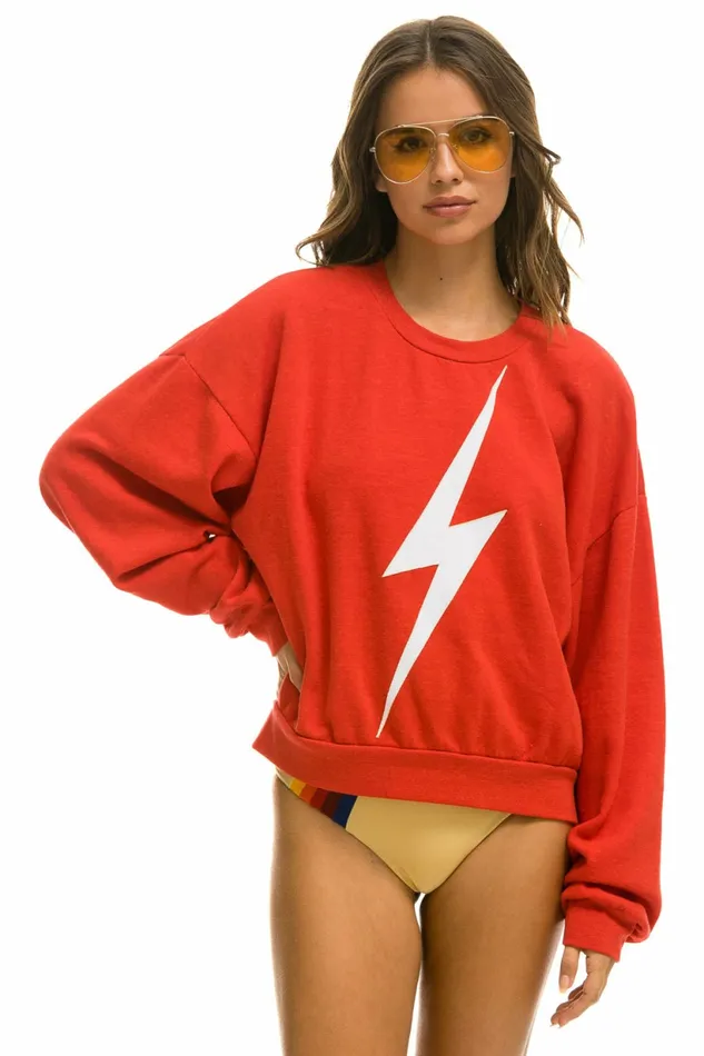 Women BOLT STITCH RELAXED CREW SWEATSHIRT 8211 RED WHITE Aviator Nation UnisexCrewSweatshirt