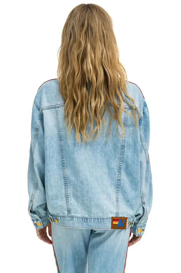 Women BOLT STRIPE OVERSIZED CUTOFF DENIM JACKET 8211 SUPER LIGHT Aviator Nation Women BOLT STRIPE OVERSIZED CUTOFF DENIM JACKET 8211 SUPER LIGHT Aviator Nation