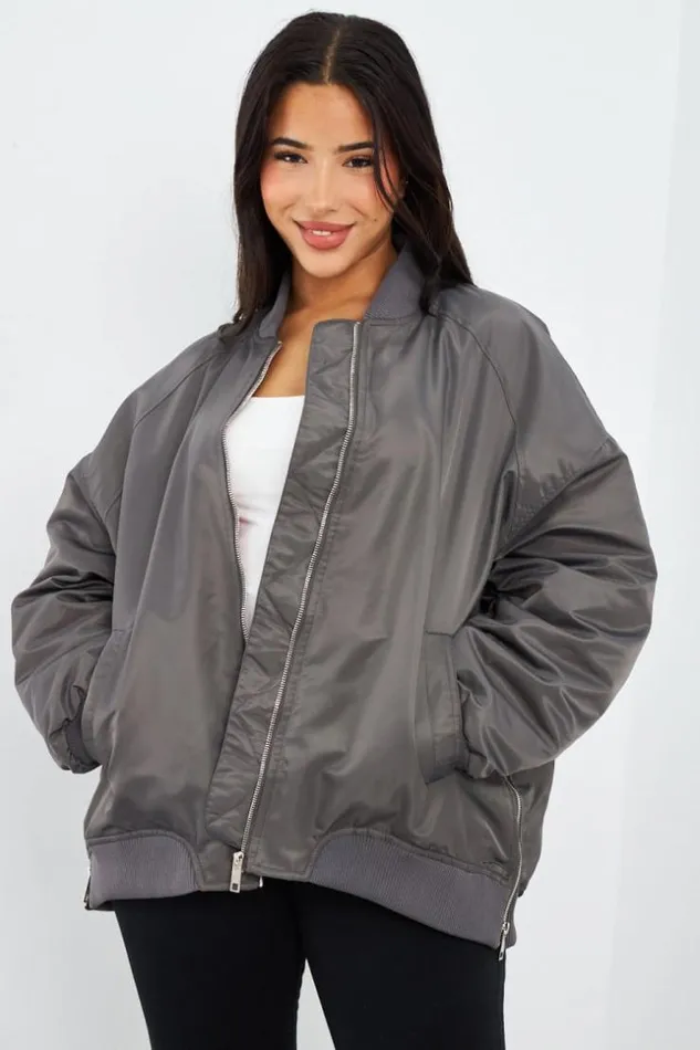 Women Bomber Gris Grey Brentiny Paris White Tops