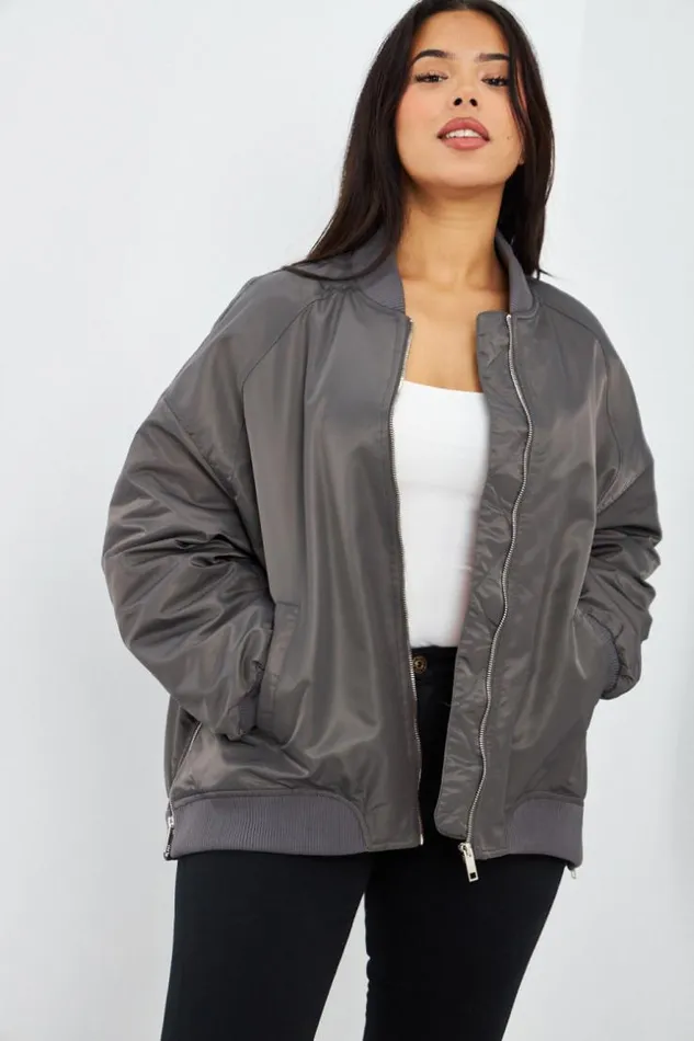 Women Bomber Gris Grey Brentiny Paris White Tops