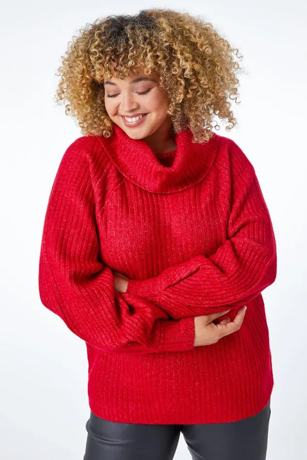 Women Bordeaux Curve Longline Turtle Neck Jumper Roman Knitwear