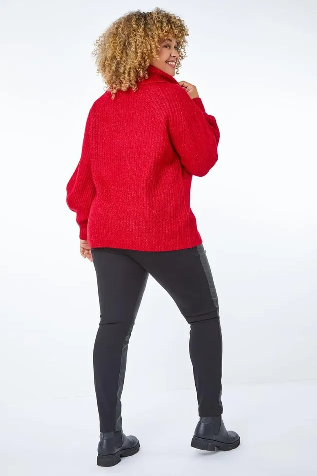 Women Bordeaux Curve Longline Turtle Neck Jumper Roman Knitwear