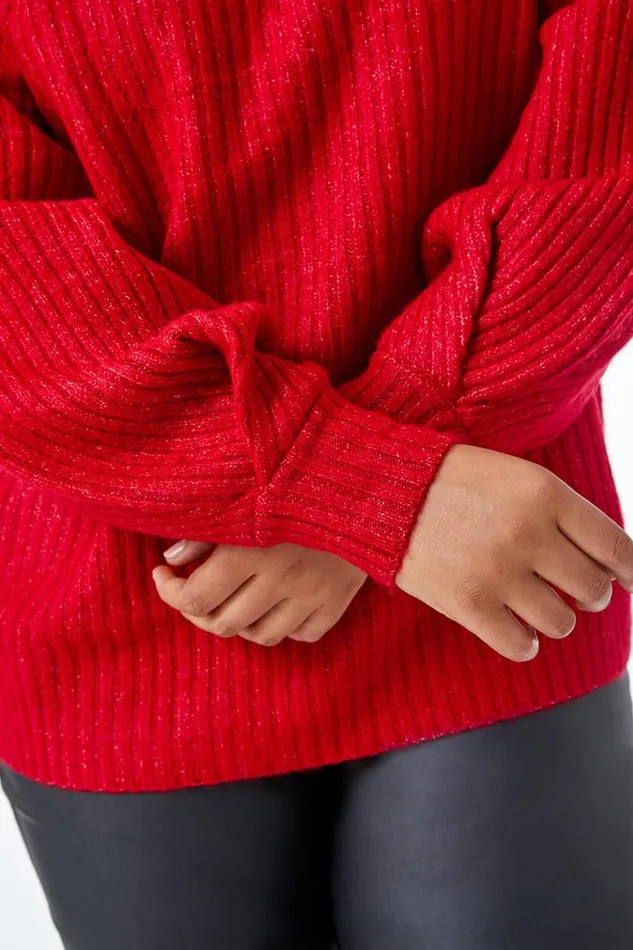 Women Bordeaux Curve Longline Turtle Neck Jumper Roman Knitwear