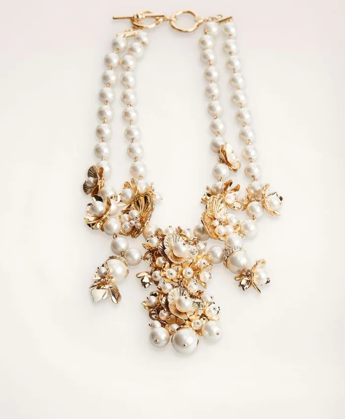 Women Botanical Motif Statement Necklace White Brooks Brothers Jewelry
