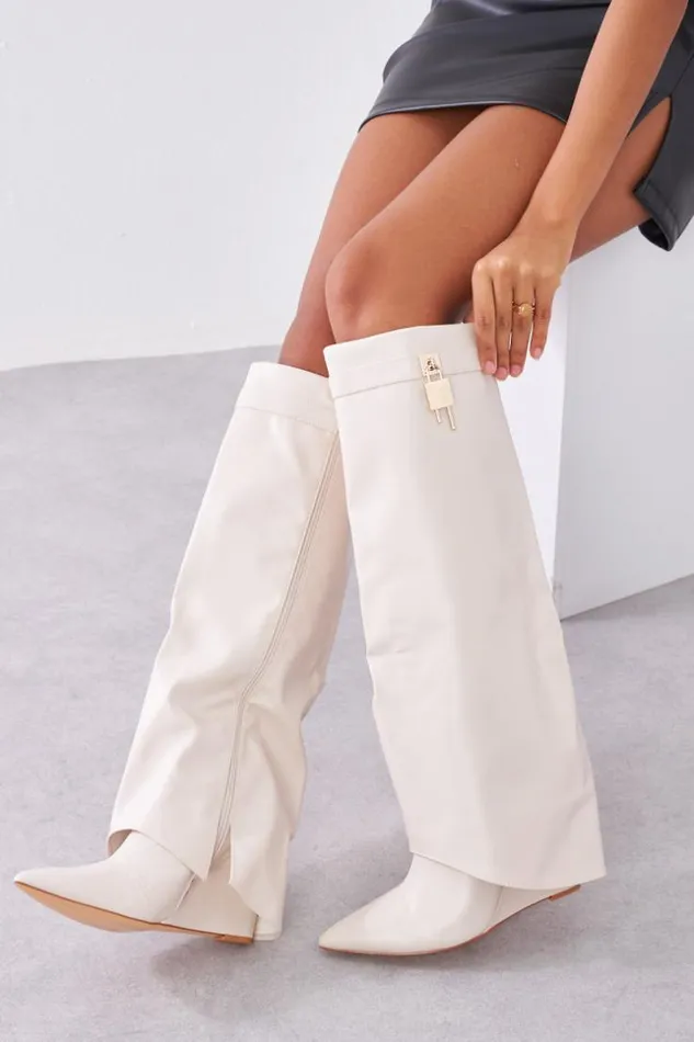 Women Bottes Beige Talons Hauts Compenss Beige Brentiny Paris Thigh Boots