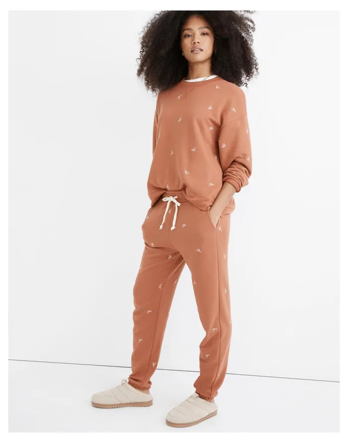Women Bow Embroidered Retro Sweatpants Warm Umber Madewell Sweatshirts and Sweatpants