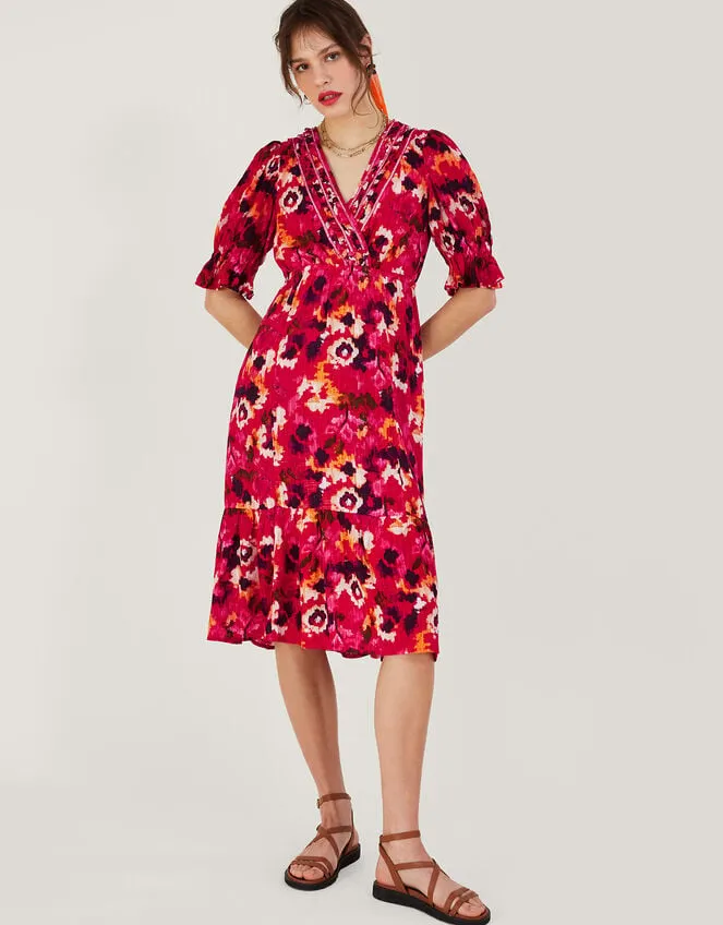 Women Braided Neckline Print Midi Dress In Lenzing Ecovero Red Monsoon Dresses